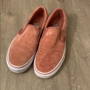 Vans light pink suede slide on sneakers
